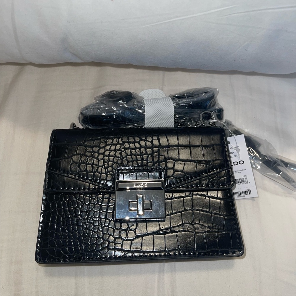 Black Croc Crossbody Bag